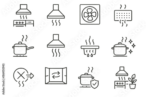 Fan filter extraction air odor removal cooking quality venting icon vector indoor