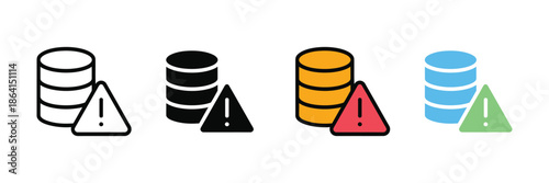 Database error or warning icon set. data management and system alert symbol. vector illustration