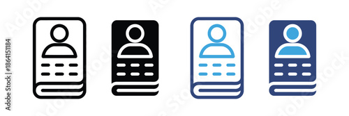 Contact book and address directory icon set. personal information management system symbol. vector illustration