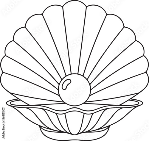 Open Seashell with Pearl Outline oyster ocean