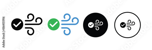 Checked airflow icon set. good ventilation or air quality verification symbol. vector illustration