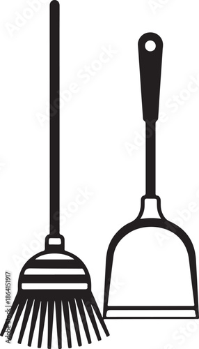 Broom and Dustpan Icon Set cleaning sweep