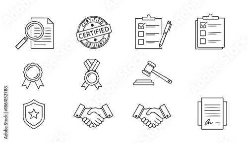 Set of legal and business certification icons for professional use