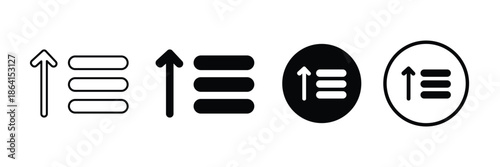 Upward sort and ascending list icons set for user interface design and web design. Sort icon. vector illustration