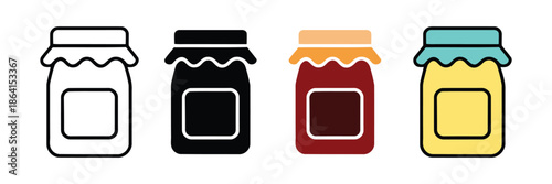 Jam Jar icon set. honey, jelly food container symbol. vector illustration