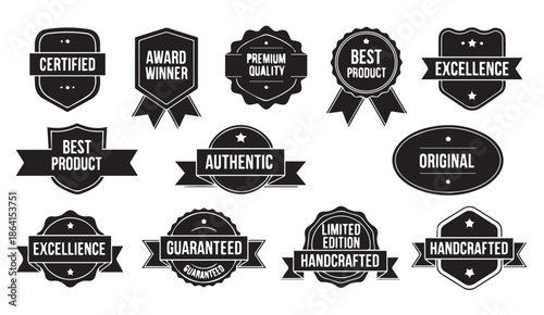 Black and white quality guarantee badges for business promotions and products