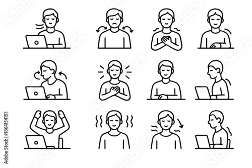 Release mindful shoulder icons work icon relax tension moment breath breathing body