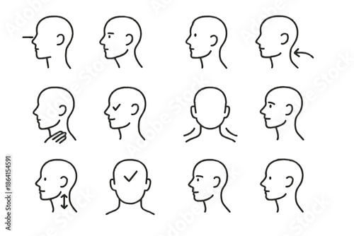 Over chin balance posture cervical comfort icon vector collection check head