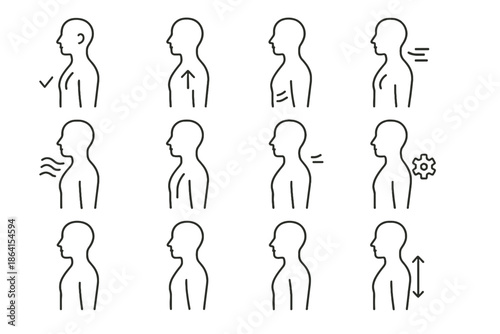 Check posture vector set ribcage icon stress lift breathing cue steady
