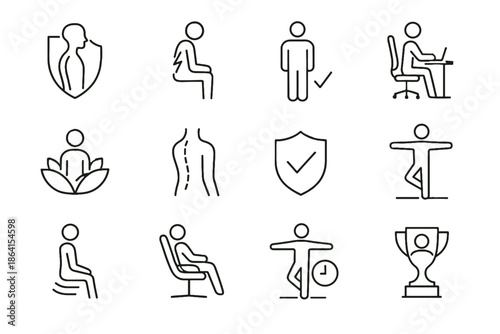 Self long balanced icon posture body resilience success minimalist vector daily care