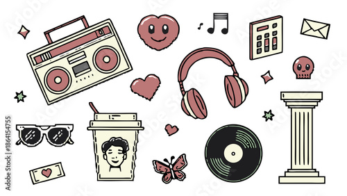 Retro music and coffee themed illustrations