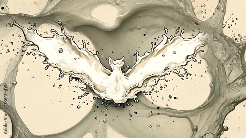 Liquid splash forming a bat shape with abstract background, creative conceptual design.