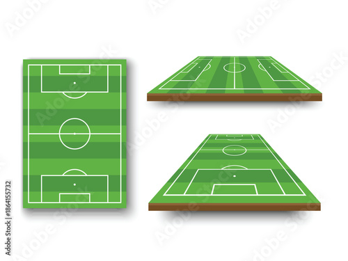 Soccer field illustrations in 2d and 3d isometric views