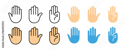 open hand gesture icon set.  stop and high five symbol. vector illustration