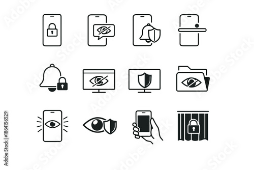 Screen privacy set private hidden alerts vector icon quiet secure discreet lockscreen