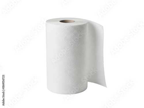 Single roll of white paper towel isolated on transparent background