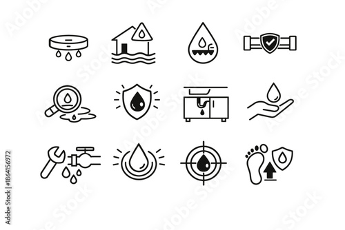 Icon moisture safety detection home minimal sensor prevention vector sink water damage