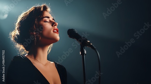 Woman singing into a microphone © Maryna
