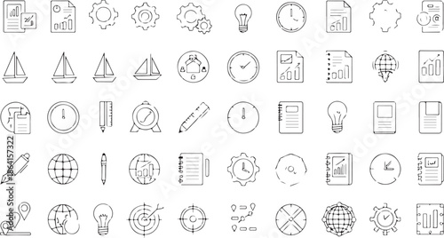 Assortment of hand-drawn business and technology icons