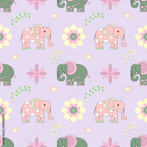 Elephants, made from geometric shapes, are arranged to create a cute elephant image, perfect for decorating children's clothing, curtains, bed sheets, and gift wrapping paper.