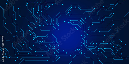 Abstract futuristic AI circuit board with chip and big data. Cyber connection electronic and tech network background. Vector