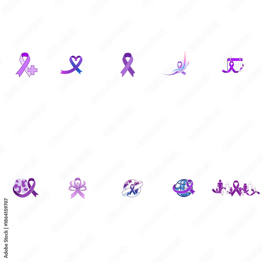 Fototapeta premium Cancer Awareness Icon Set – World Cancer Day Flat Medical Symbols