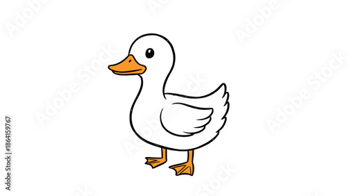 Cute Cartoon White Duckling Waddling Isolated on White Background Commercial Use Art