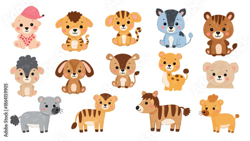 Collection of Cute Cartoon Baby Animals for Children s Designs
