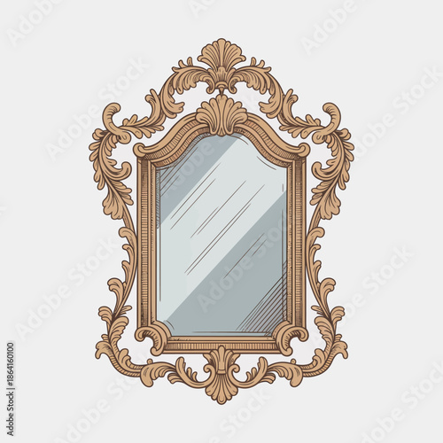 An ornate vintage mirror with an intricate decorative frame representing elegance and beauty, perfect for adding a classic touch to any interior decor.