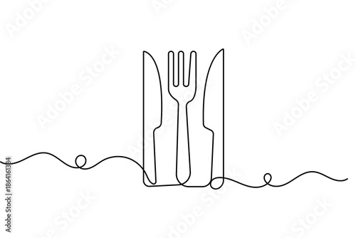 Food icon fork knife continuous one line drawing and minimalist style isolate outline vector illustration