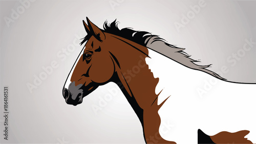 A minimalist digital illustration of a horse's head and neck in profile view, facing left.