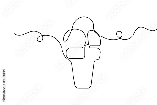 Ice cream heartbeat continuous one line drawing and minimalist style isolate outline illustration