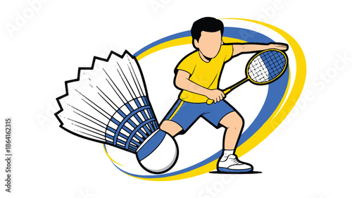 A stylized sports logo design featuring a badminton player and shuttlecock in a dynamic composition (4)_traced