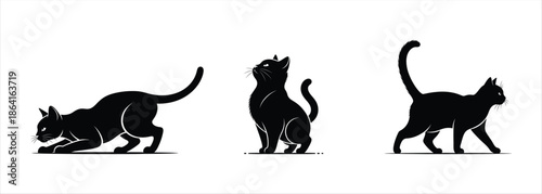 Dynamic Black Cat Silhouettes Illustrating Various Poses and Playful Feline Behavior