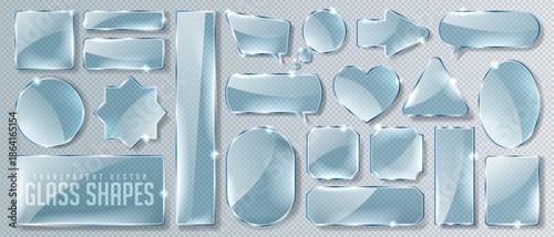 Futuristic transparent 3d glass or mirror frame or banner with rainbow glitter light. Crystal pattern of star, arrow, speech bubble, heart or love. Liquid plastic icon for mobile phone game interface.