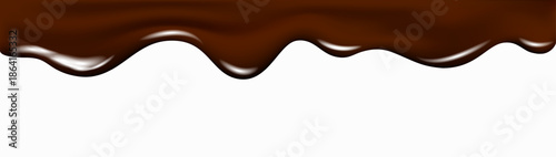 Realistic dark chocolate falling drops, dripping melted liquid cocoa cream.