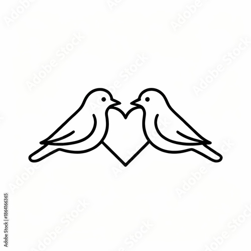 Minimal Love Birds Line Icon | Wedding & Romantic Symbol