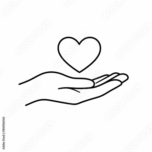 Helping Hand Holding Heart Line Icon | Care & Support Concept