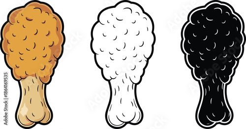 Fried chicken silhouette & Outline and illustration set isolated on transparent background