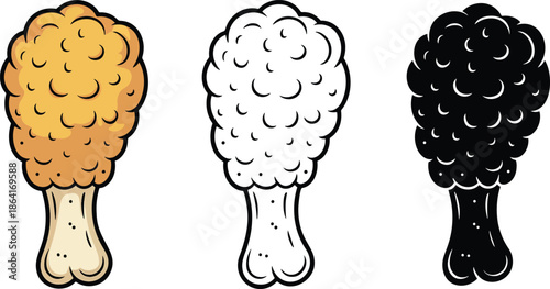 Fried chicken silhouette & Outline and illustration set isolated on transparent background
