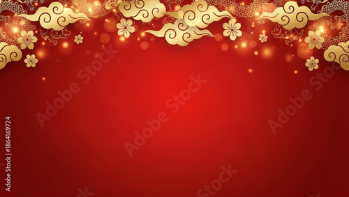 Red Background with Golden Floral Decoration.