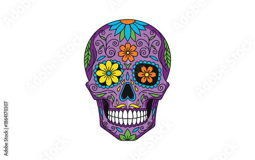 Colorful Sugar Skull Vector Illustration