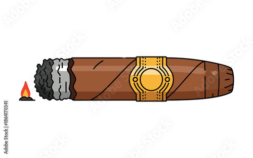 Vector Illustration of a Lit Cigar with Emblem