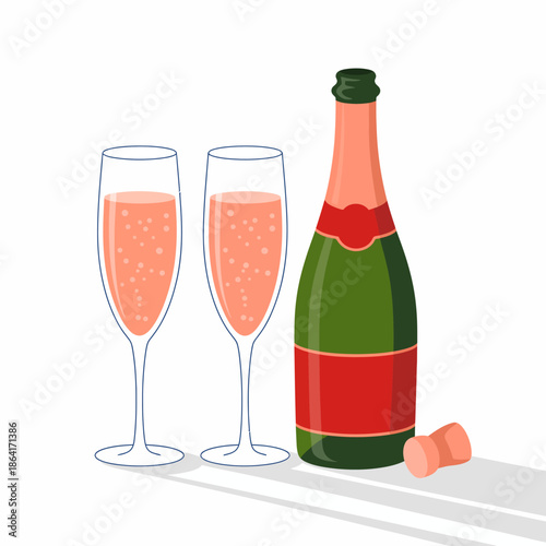 This image features a bottle of sparkling rosé champagne with two filled glasses, elegantly displayed to symbolize celebration, warmth, and festive gatherings.