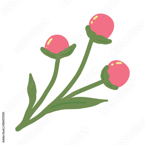 Simple Pink Floral Buds with Green Leaves