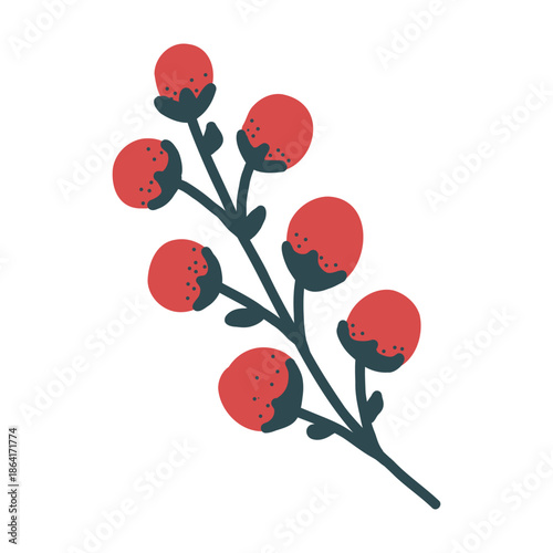 Red Berry Botanical Element on White Background