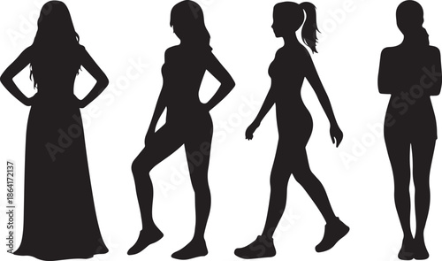 Diverse female silhouettes showcasing various body types fitness and fashion styles silhouette