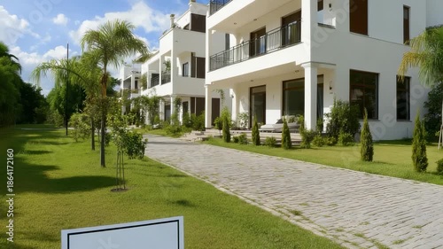 New houses available for purchase in a nice residential area with green spaces and open walkways