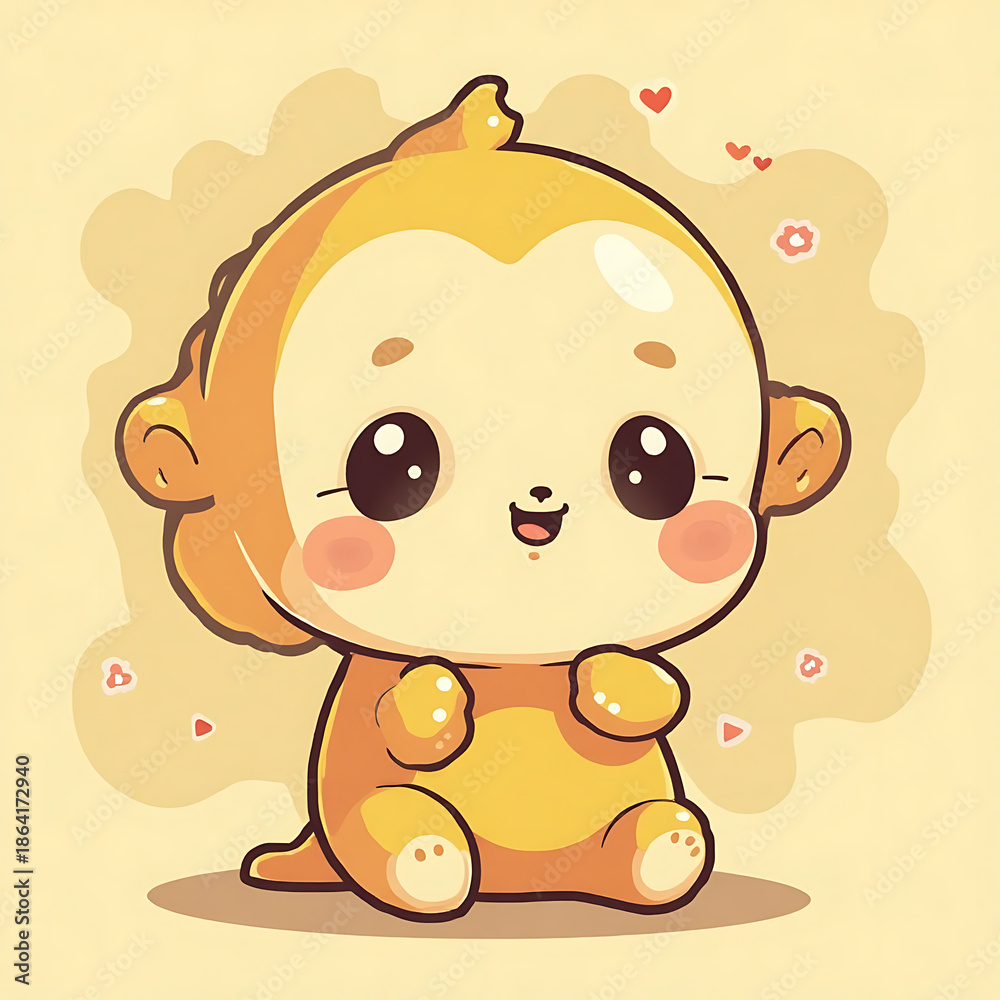Fototapeta premium Cute Little Orange Creature With Big Eyes And Small Ears, A Whimsical Character Illustration Perfect For Children's Designs
