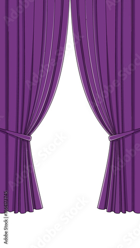 Vivid deep purple theater stage curtain parting dramatically to reveal empty black screen background for performance announcement or backdrop design